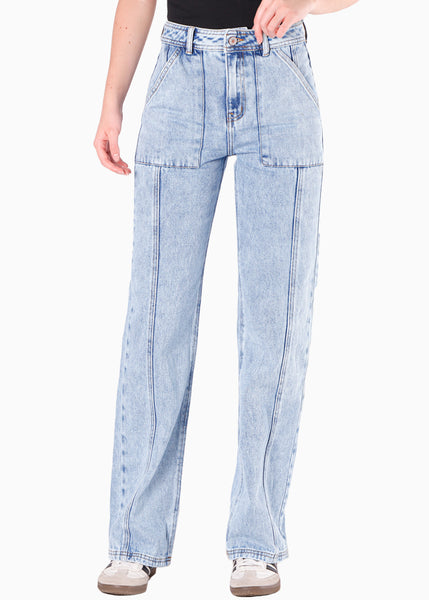 Jean tiro medio silueta recta Huracán color azul para mujer - Flashy