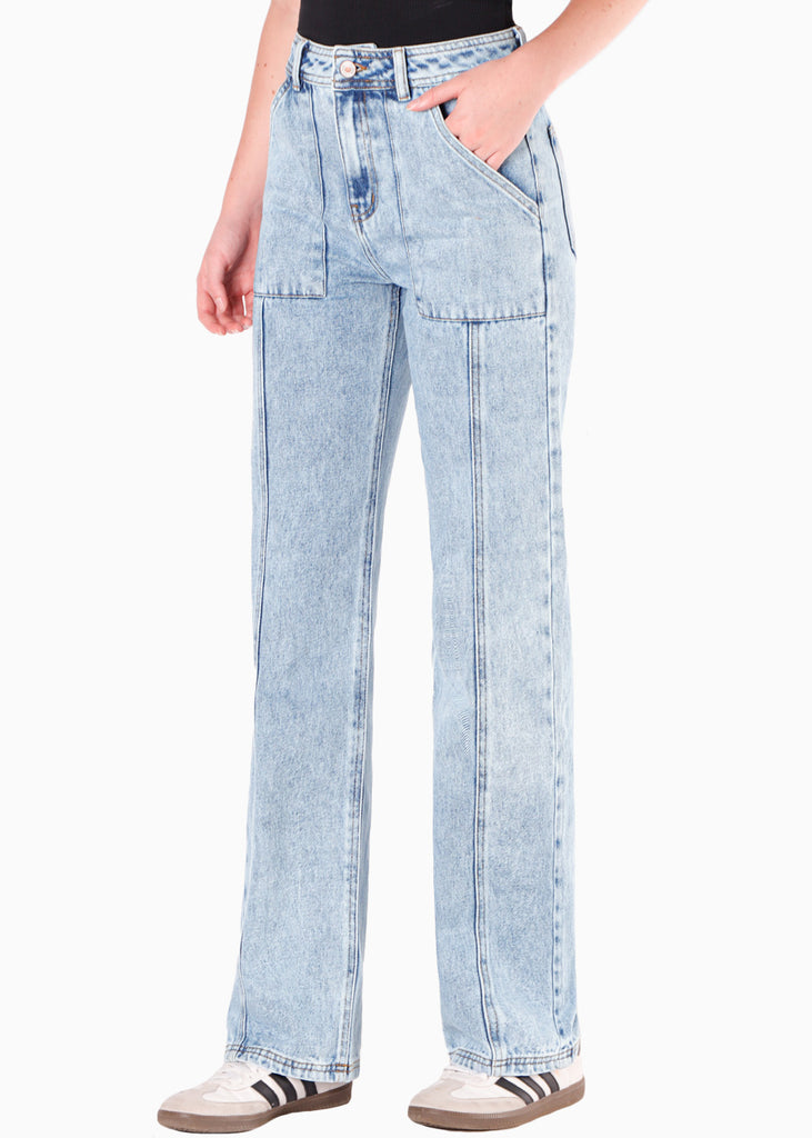 Jean tiro medio silueta recta Huracán color azul para mujer - Flashy