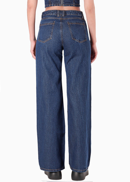 Jean wide leg con cadena corazones bordados para mujer - Flashy