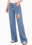 Jean wide leg con pretina cruzada, con corazón e insumo de brillo - FLUIR