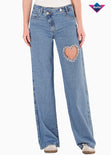Jean wide leg con pretina cruzada, con corazón e insumo de brillo - FLUIR
