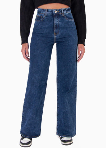 Jean wide leg de tiro alto color azul, denim para mujer - Flashy