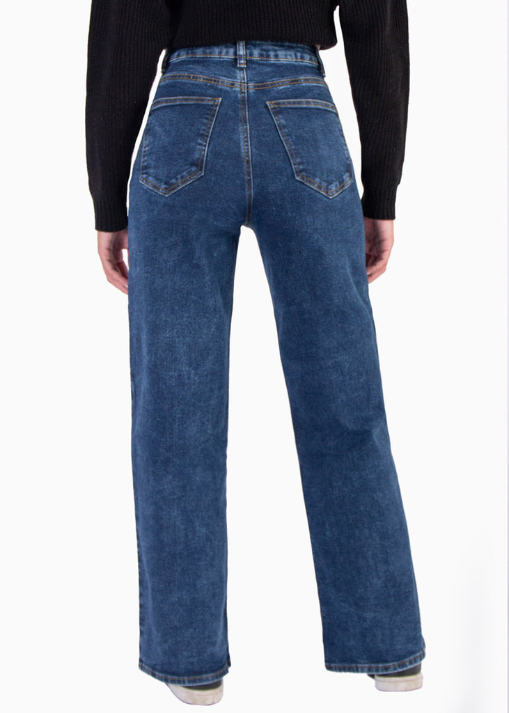 Jean wide leg de tiro alto color azul, denim para mujer - Flashy