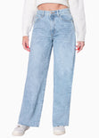 Jean wide leg de tiro alto color azul, denim para mujer - Flashy