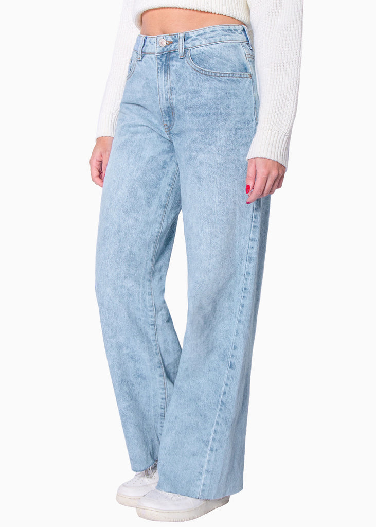 Jean wide leg de tiro alto color azul, denim para mujer - Flashy