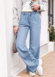Jean wide leg de tiro medio color azul para mujer - Flashy