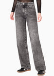 Jean wide leg tiro medio color gris para mujer - Flashy