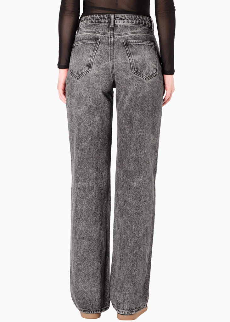 Jean wide leg tiro medio color gris para mujer - Flashy