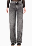 Jean wide leg tiro medio color gris para mujer - Flashy