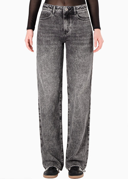 Jean wide leg tiro medio color gris para mujer - Flashy