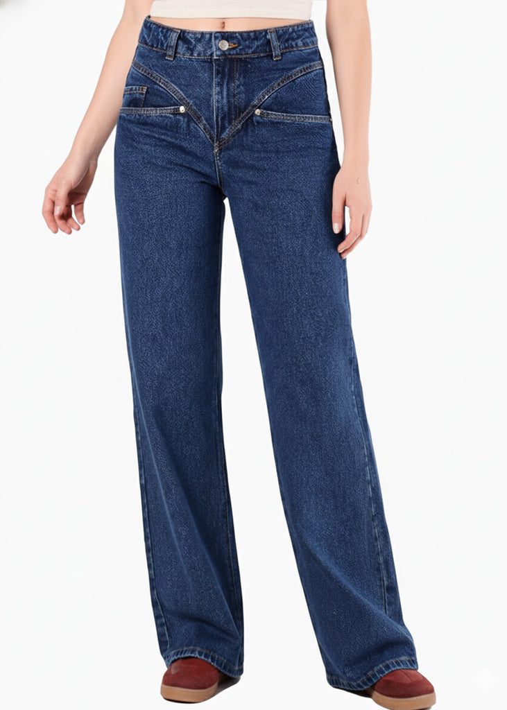 Jean wide leg tiro alto detalle cadera - LYRATA