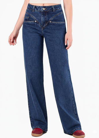 Jean wide leg tiro alto detalle cadera - LYRATA