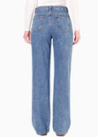 Jean wide leg tiro alto color azul para mujer - Flashy
