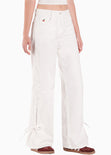 Jean wide leg tiro medio con anudado en bota color blanco, marfil para mujer - Flashy