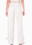 Jean wide leg tiro medio con anudado en bota color blanco, marfil para mujer - Flashy