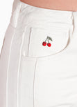Jean wide leg tiro medio con anudado en bota color blanco, marfil para mujer - Flashy