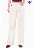 Jean wide leg tiro medio con corte y bordado de corazón para mujer - Flashy