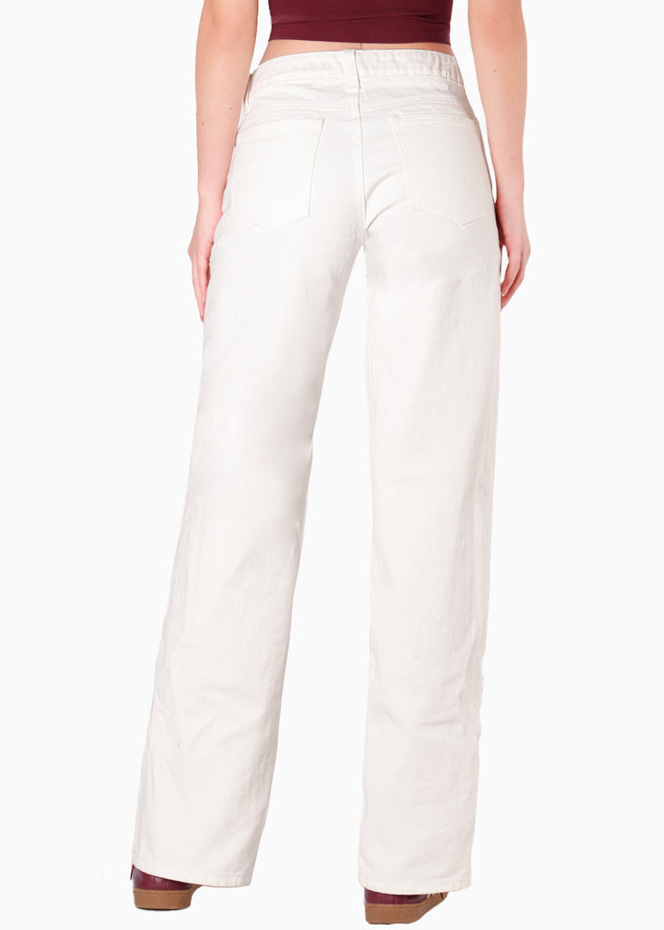 Jean wide leg tiro medio con corte y bordado de corazón para mujer - Flashy