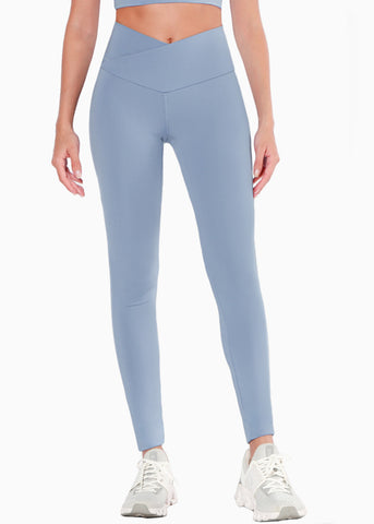 Legging deportivo con cruce en pretina color azul para mujer - Flashy