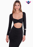 Maxivestido con manga larga y corte en abdomen para mujer - Flashy
