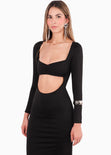 Maxivestido con manga larga y corte en abdomen para mujer - Flashy