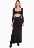 Maxivestido con manga larga y corte en abdomen para mujer - Flashy