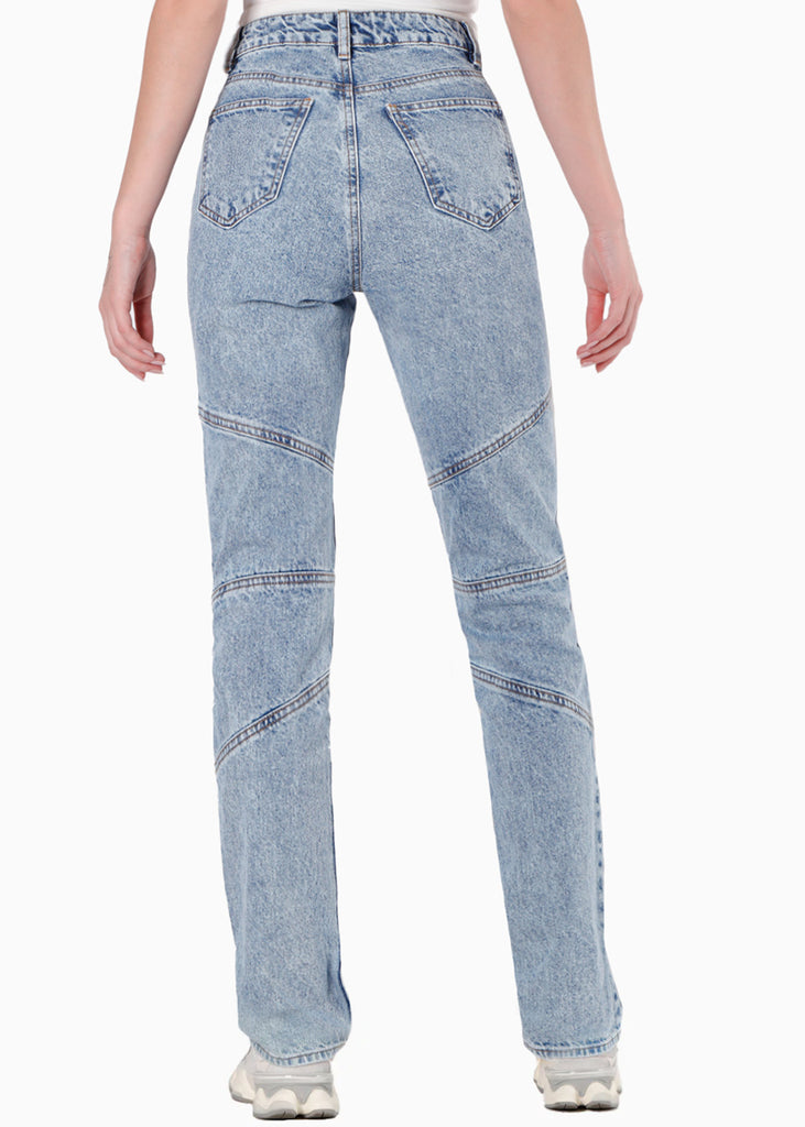 Mom jean con cortes y de tiro alto color azul para mujer - Flashy
