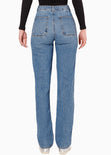 Jean recto con cortes y de tiro medio color azul, denim para mujer - Flashy