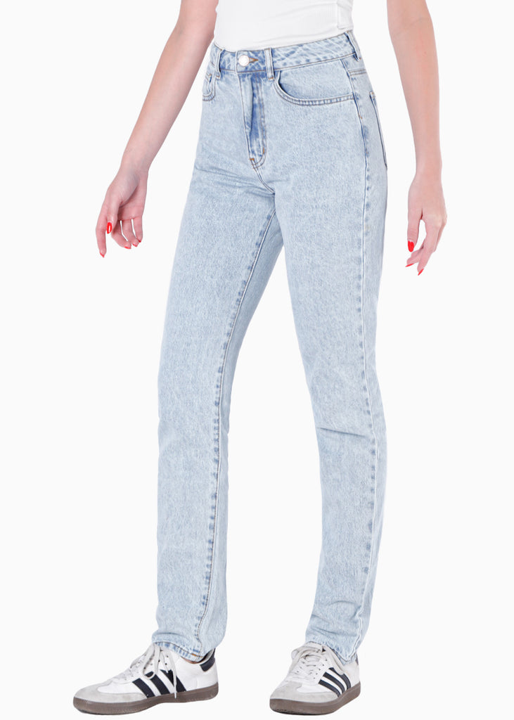 Mom jean tiro alto color azul para mujer - Flashy