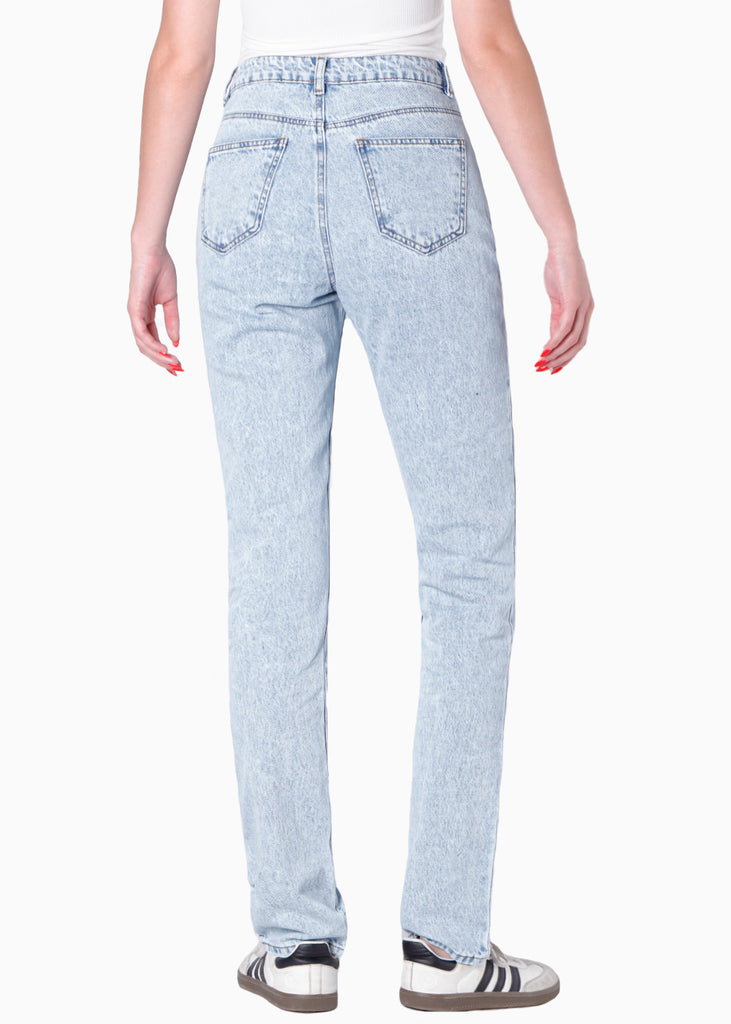 Mom jean tiro alto color azul para mujer - Flashy