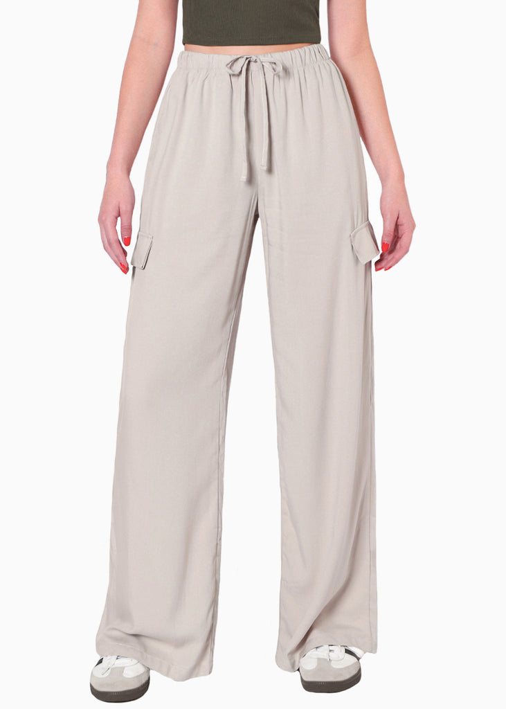 Pantalón ancho con bolsillos cargo, elástico en cintura y anudado - PEPPER