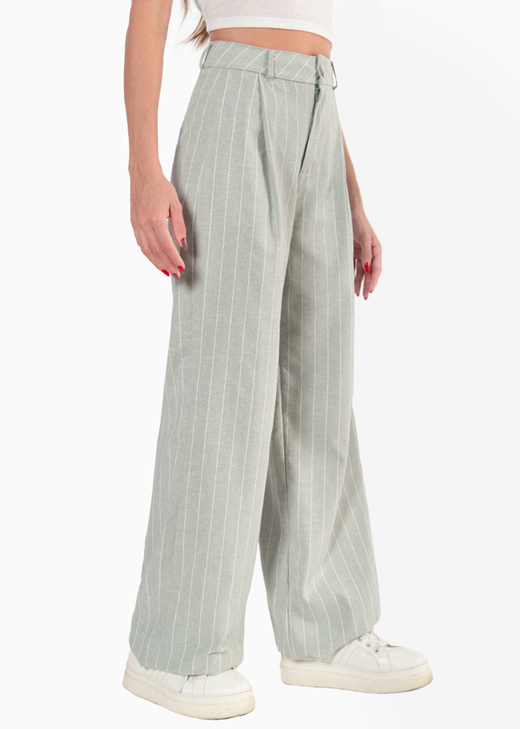 Pantalón ancho tipo sastre de lino y rayas  para mujer - Flashy