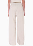 Pantalón tipo sastre ancho de lino de tiro alto con pinzas color beige para mujer - Flashy