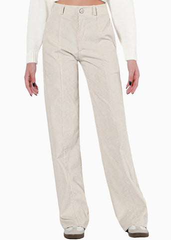 Pantalón recto de corduroy color beige para mujer - Flashy