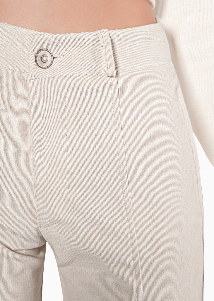 Pantalón recto de corduroy color beige para mujer - Flashy
