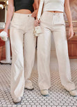 Pantalón recto de corduroy color beige para mujer - Flashy