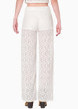 Pantalón recto de encaje y con elástico en cintura color blanco, marfil para mujer - Flashy