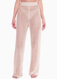 Pantalón recto de malla y con elástico en cintura color beige para mujer - Flashy