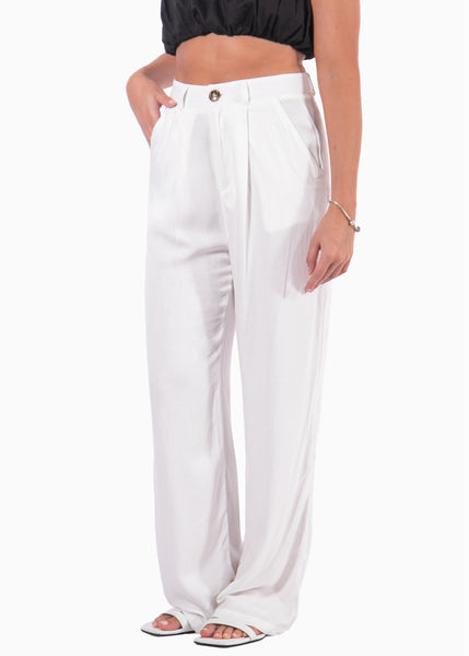 Pantalón playero recto de tiro alto color blanco para mujer - Flashy