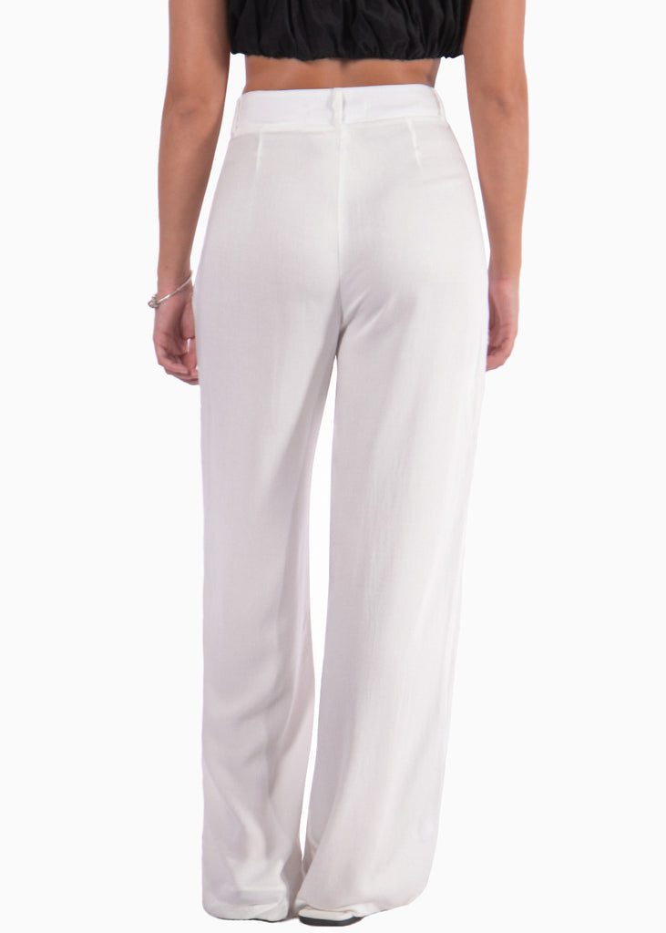 Pantalón playero recto de tiro alto color blanco para mujer - Flashy
