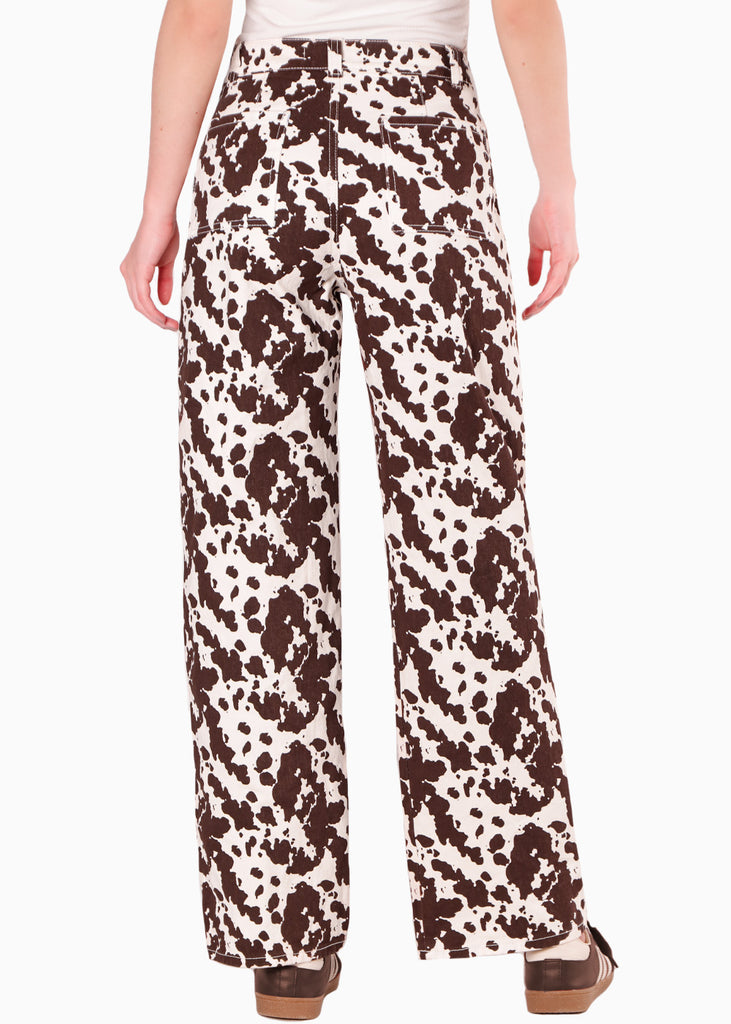 Pantalón recto de tiro medio estampado color blanco, marfil para mujer - Flashy
