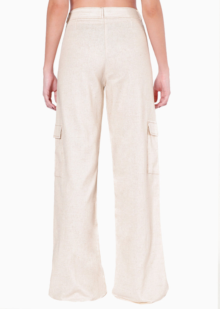 Pantalón recto tipo lino, con bolsillos cargo y abertura en bota - VERENICE