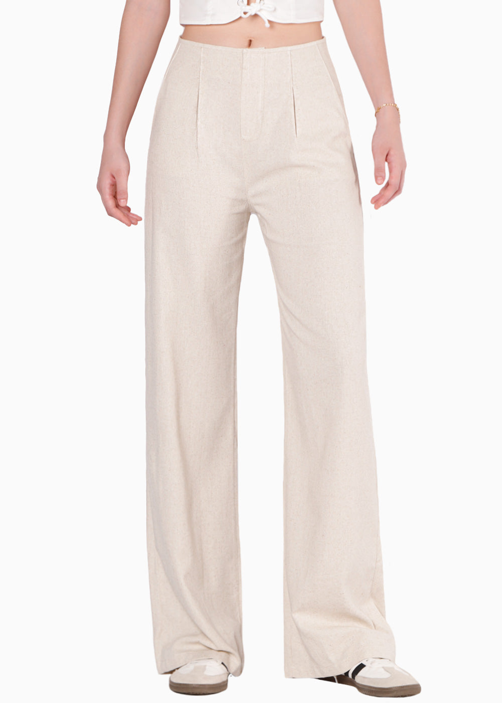 Pantalón recto tipo lino y de tiro medio GARDENIA