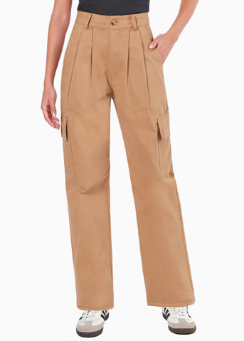 Pantalón recto tipo cargo color café para mujer - Flashy