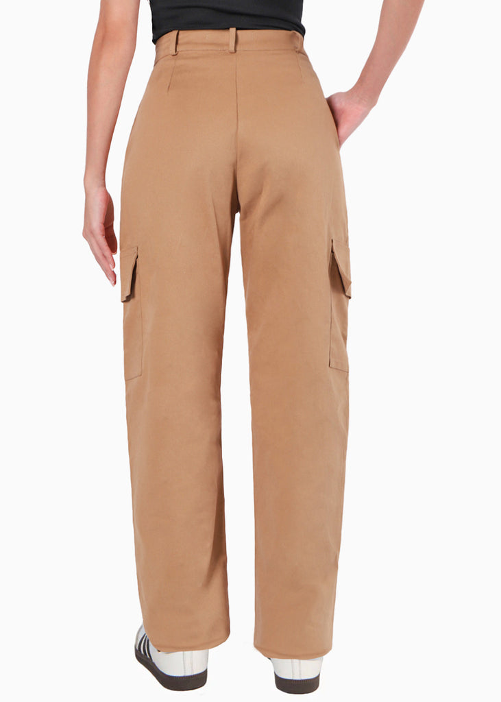 Pantalón recto tipo cargo color café para mujer - Flashy
