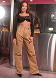 Pantalón recto tipo cargo color café para mujer - Flashy