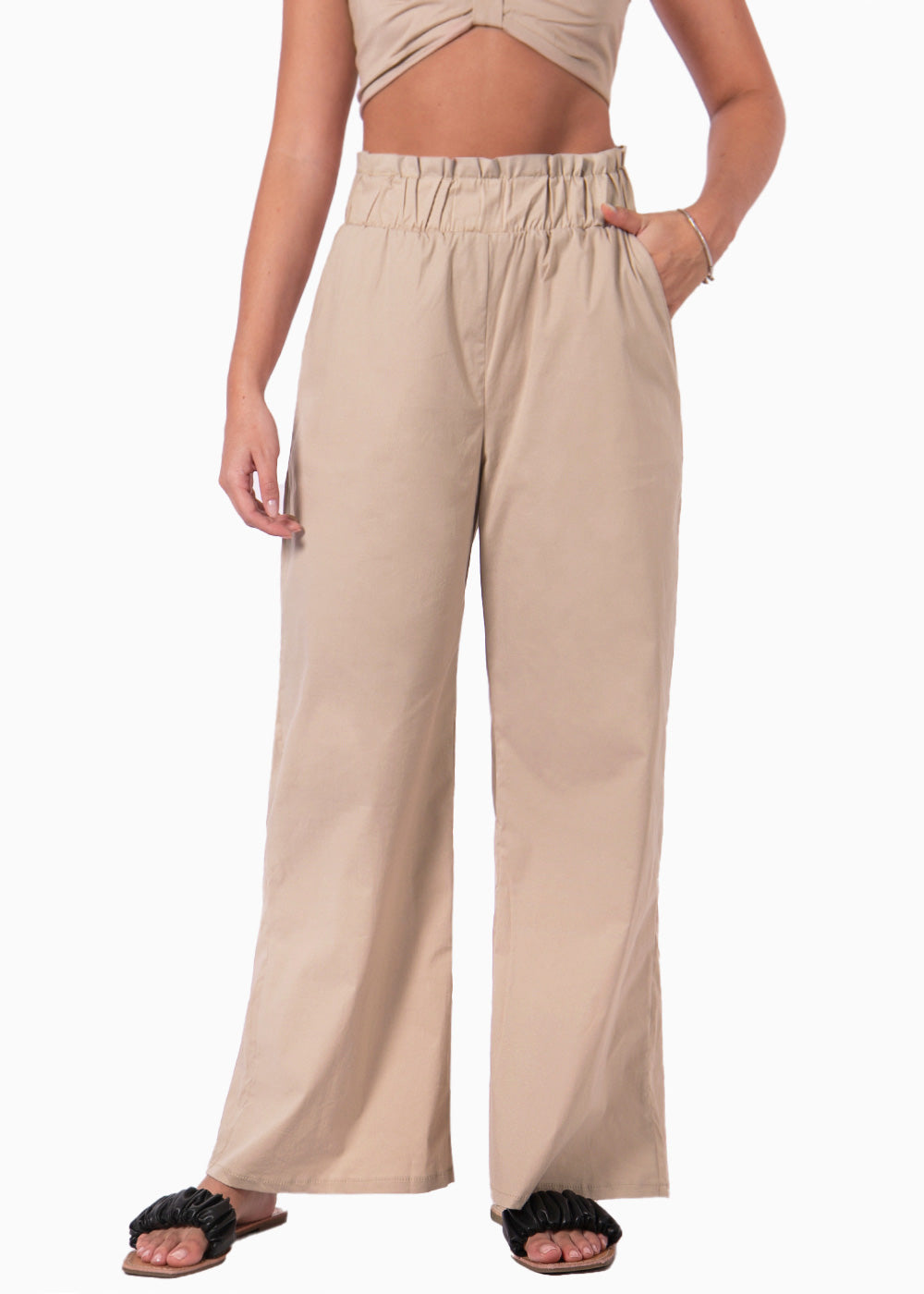 PANTALÓN RECTO TIRO ALTO, BEIGE