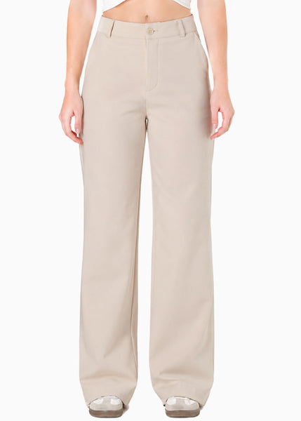 Pantalón sin prenses y con botón de color beige - CARMELINA