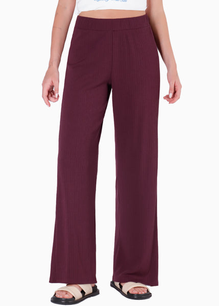 Pantalón wide leg con elástico en cintura color blanco, marfil para mujer - Flashy
