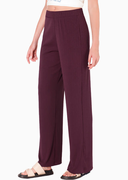 Pantalón wide leg con elástico en cintura color blanco, marfil para mujer - Flashy